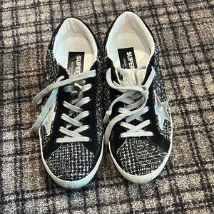 Golden Goose Black and White Tweed Sneakers